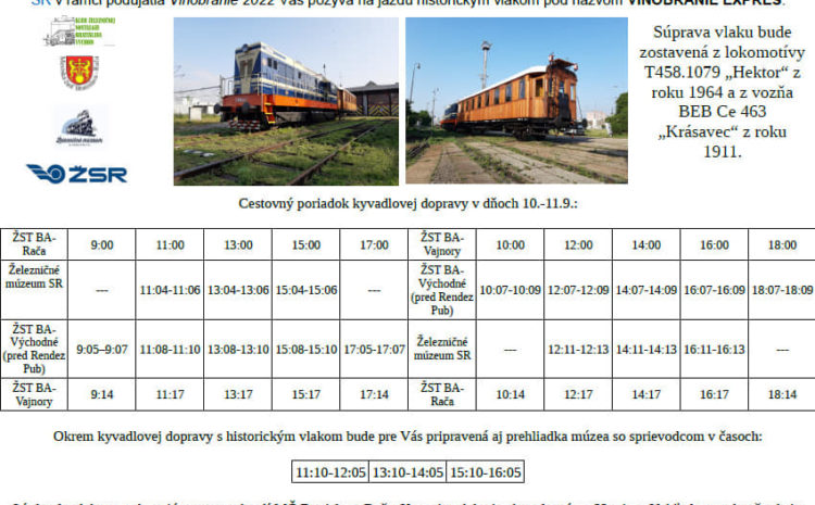  Pozývame Vás na jazdu historickým vlakom s názvom VINOBRANIE EXPRES